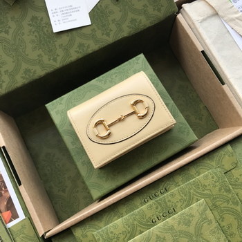 Replica New Replica Gucci 621887 Women Gucci Horsebit 1955 Card Case Wallet Beige Leather