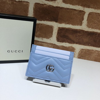 Replica Origianl Copy Gucci 443127 GG Marmont Women Card Case Blue Leather