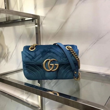 Replica Original Gucci ?446744 GG Marmont Velvet Mini Bag Blue