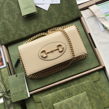 Replica New Replica Gucci 621892 Women Gucci Horsebit 1955 Wallet with Chain Beige Leather