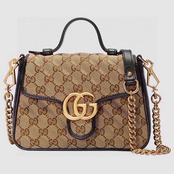 Replica Replica Gucci 498110 GG Marmont Top Handle Bag Black Leather Trim