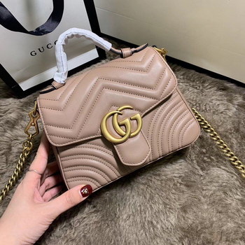 Replica Replica Gucci 547260 GG Marmont Mini Top Handle Bag Dusty Pink Chevron Leather