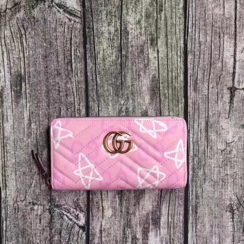 Replica Gucci 443123 GG Marmont Zip Around Prints Wallet Pink