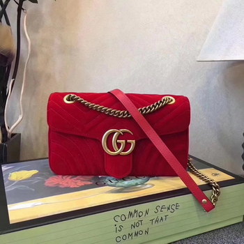 Replica Original Gucci ?446744 GG Marmont Red Velvet Mini Bag