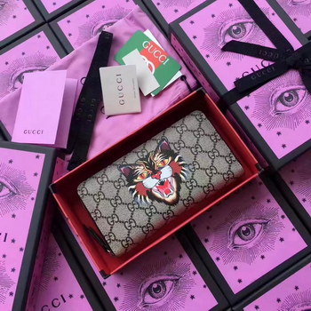 Replica Top Gucci 451273 Angry Cat Print GG Supreme Zip Around Wallet