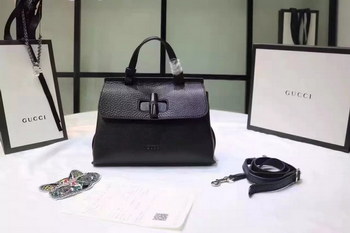 Replica Gucci 370831 Bamboo Daily Leather Top Handles Bags Black