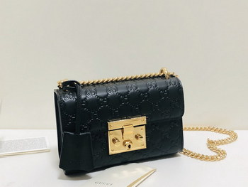 Replica 2022 New Gucci Padlock Small Berry Shoulder Bag GG Supreme Canvas 409487 Black Leather