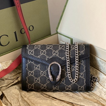 Replica Good Copy Gucci Dionysus GG Chain Bag Black and Ivory GG Denim Jacquard 20cm 401231