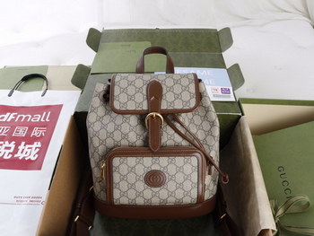 Replica Nice Price Gucci Backpack with Interlocking G Brown Leather Details 674147 In Paris Replica