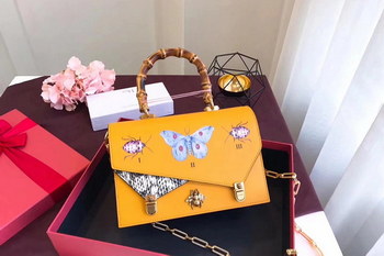 Replica Gucci 488715 Ottilia Printed Insects Beetles Leather Small Top Handle Yellow