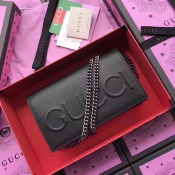 Replica Gucci 421850 Embossed GG Leather Chain Bag Black