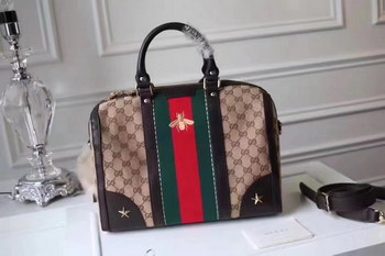 Replica Gucci 406868 Bee Print GG Supreme Boston Tote Bag Brown