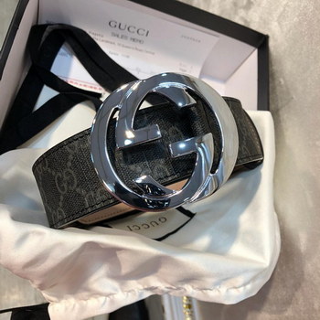 Replica Cheap Replica Gucci Men Leather Belt Black GG Supreme Width 38cm With Bronze Silver Buckle 090