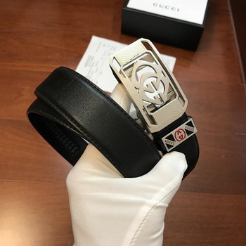 Replica Cheap Replica Gucci Men Leather Belt Black Width 34cm With Silver Buckle 083