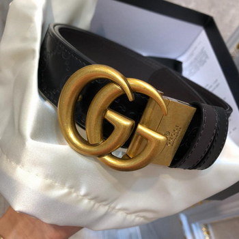 Replica Cheap Replica Gucci Men Leather Belt Black Width 38cm With Bronze Gold Buckle 088