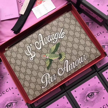 Replica Gucci ??431416 Embroidered GG Supreme Women Pouch Hummingbird