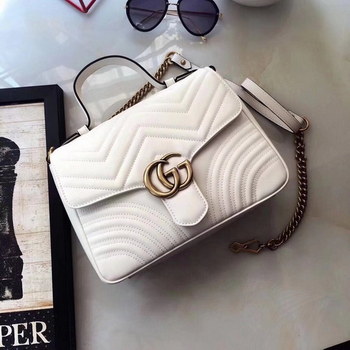 Replica Gucci 498110 GG Marmont Small Top Handle Bag White Leather