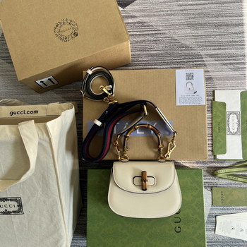 Replica Replica Gucci Mini Top Handle Bag with Bamboo White 686864 High End