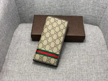 Replica Replica Gucci 225826 Men Long Wallet Black Leather Brown