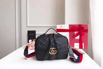 Replica Gucci 498100 GG Marmont Small Shoulder Bag Black Leather