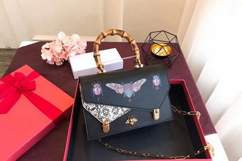 Replica Gucci 488715 Ottilia Printed Insects Beetles Leather Small Top Handle Black