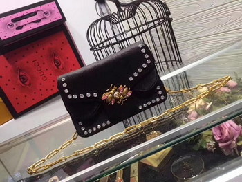 Replica Gucci 448497 Marmont Stud Velvet Chain Shoulder Bag Black