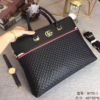Replica Gucci 9170 1 Men Leather Briefcase Black
