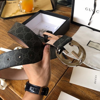 Replica Cheap Replica Gucci Reversible Men Leather Belt GG Black Width 4cm With Silver Buckle 110