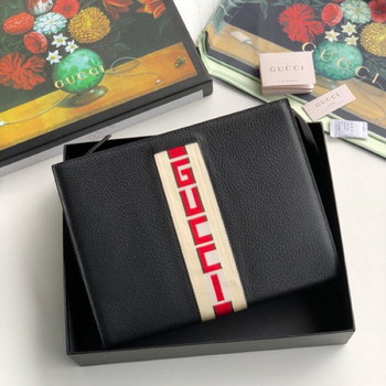 Replica Replica 475316 Gucci Stripe Leather Men Pouch Black Leatehr