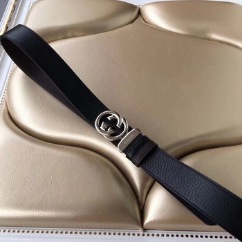 Replica Gucci Men Leather Blet 35cm With Silver Double G Buckle 008