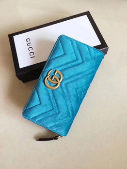 Replica Gucci 443123 Velvet GG Marmont Zip Around Wallet Light Blue