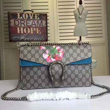 Replica Gucci Dionysus Blooms Print Shoulder GG Supreme Bag Blue Leather
