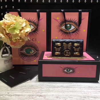 Replica Gucci 488426 GG Marmont Animal Studs Black Leather Mini Bag