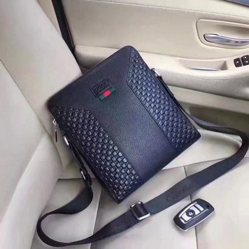 Replica Gucci 634 3 Men Signature Leather Messenger Bag Black