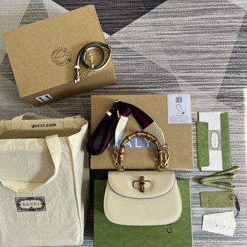 Replica Replica Gucci Small Top Handle Bag with Bamboo White 675797 High End