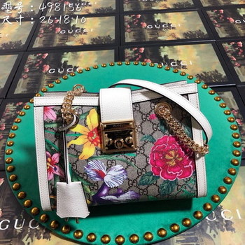 Replica Replica Gucci 498156 Women Padlock GG Flora Small Shoulder Bag White