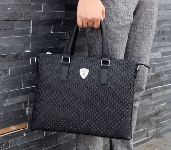 Replica Gucci 0161 1 Men Leather Briefcase Bag Black