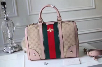 Replica Gucci 406868 Bee Print GG Supreme Boston Tote Bag Pink