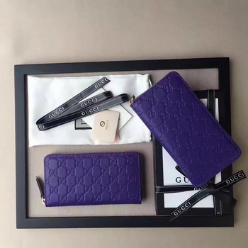 Replica Oriainal Gucci 410102 Signature Zip Around Wallet Blue