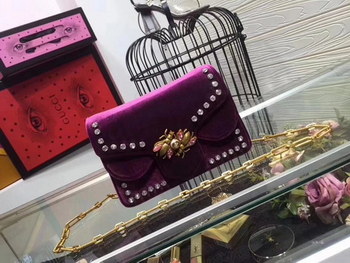 Replica Gucci 448497 Marmont Stud Velvet Chain Shoulder Bag Purple