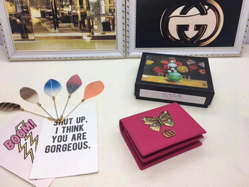 Replica Gucci 499361 Leather Card Case with Butterfly Bright Pink