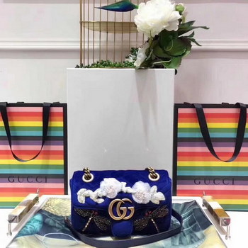 Replica Gucci ?446744 GG Marmont Embroidered Blue Velvet Mini Bag