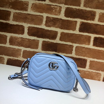 Replica Original Copy Gucci 448065 GG Marmont Matelasse Mini Bag Blue Leather