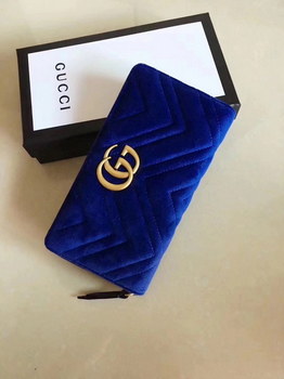 Replica Gucci 443123 Velvet GG Marmont Zip Around Wallet Blue