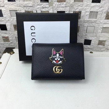 Replica Gucci 499325 Leather Card Case with Bosco Black Leather