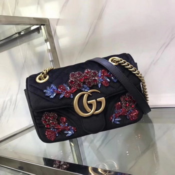 Replica Original Quality Gucci ?446744 GG Marmont Embroidered Velvet Mini Bag