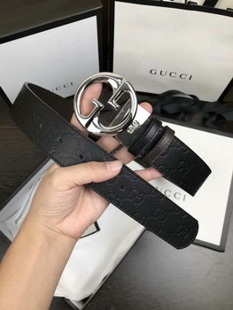 Replica Cheap Replica Gucci Men Leather Belt Width 38cm With Silver Rotating Buckle 066