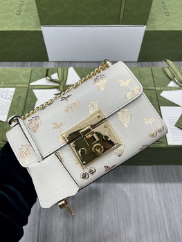 Replica 2022 New Gucci Padlock Small Berry Shoulder Bag GG Supreme Canvas 409487 White Leather
