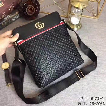 Replica Gucci 9173 4 Men Leather Messenger Bag Black