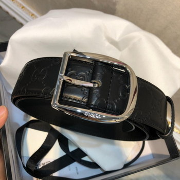 Replica Cheap Replica Gucci Men Leather Belt Black Width 38cm With Silver Buckle 094
